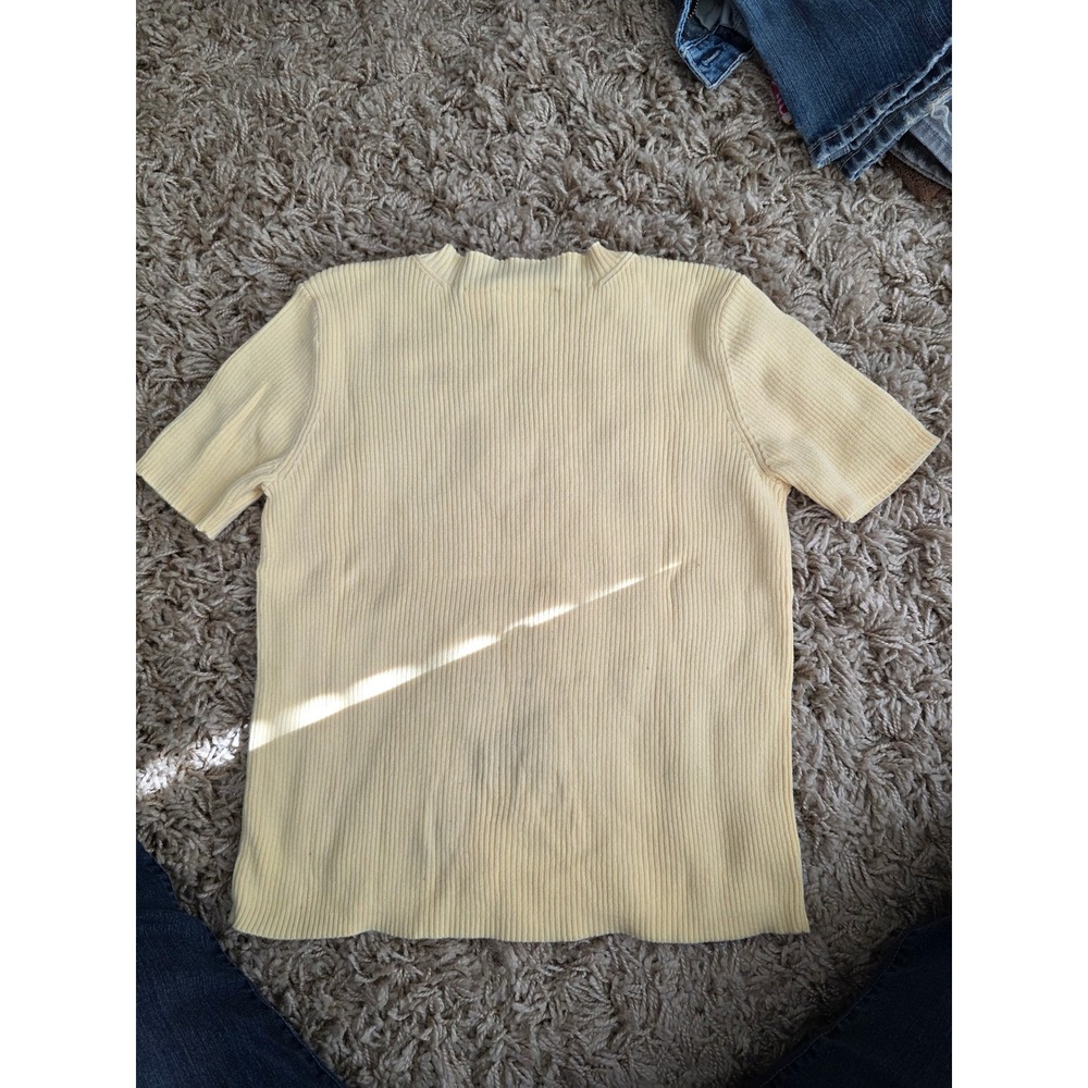 VTG Liz Claiborne Lizsport Yellow Ribbed Short Sleeve Cotton Sweater Wm‎ Sz PM - Picture 9 of 9